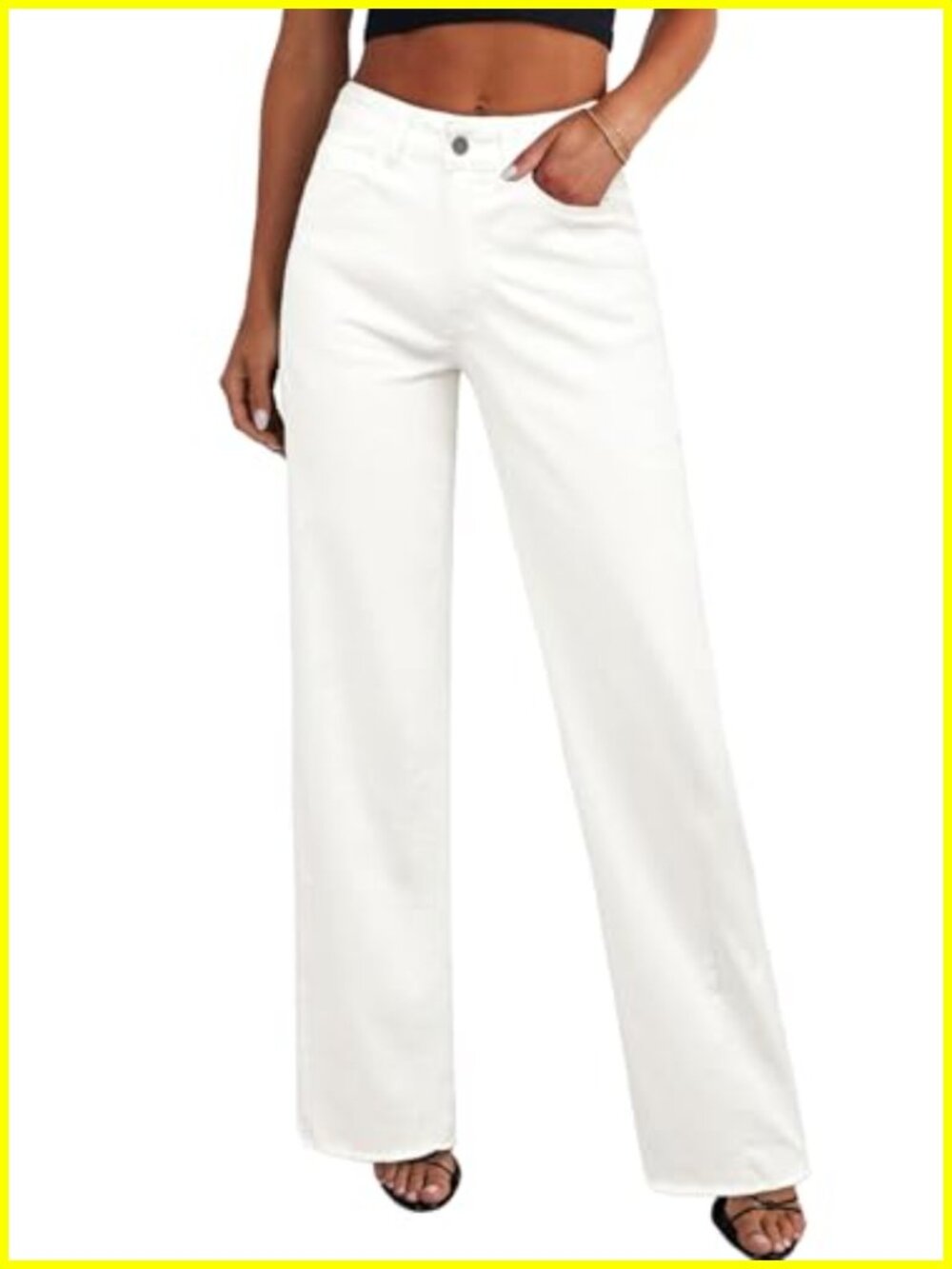 Wide Leg Raw Hem Denim Jeans High Waisted Stretch Cotton